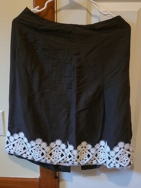 LOFT Black A-Line Skirt with White Crochet Hem